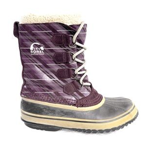 SOREL Mulberry PAC Women Size 7 Purple Leather Winter Snow Boot Lace Up